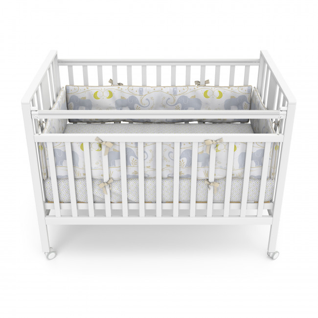 Кровать для новорождённого "Ayla" белая аляска (колесо)